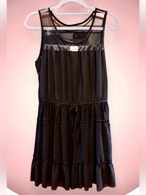 Decoded Black Sleeveless Tiered Mini Dress with Mesh Yoke size Medium